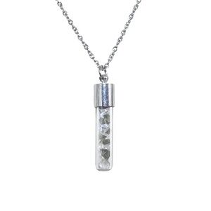 Moldavite Herkimer Diamond Quartz Crystal Mini Glass Vial Pendant Necklace